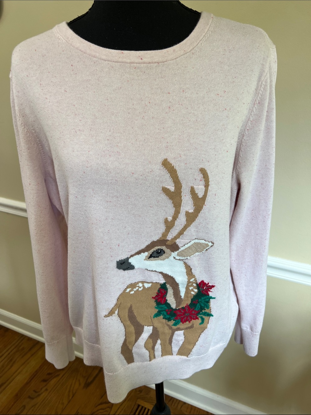 Lands' End long Sleeve Cotton pullover sweater top Pink Large Like New